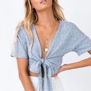 Princess Polly Jazzly Blue Tie-Front Crop Top